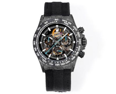 TW Factory Rolex Daytona 40mm Carbon Fiber Case Fabric Band Black Face Blue Second Hand 4802 Movement Watch